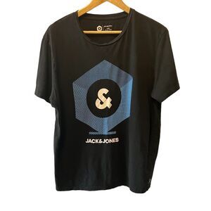MENS JACK & JONES Core Black Graphic Casual Short Sleeve Tee Shirt L